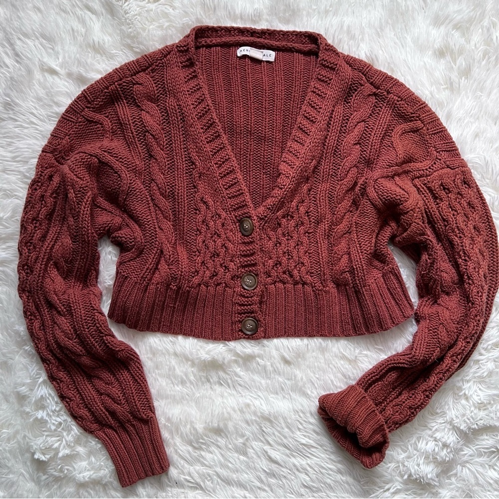 Aeropostale Burnt Orange Cropped Knit Cardigan Sweater